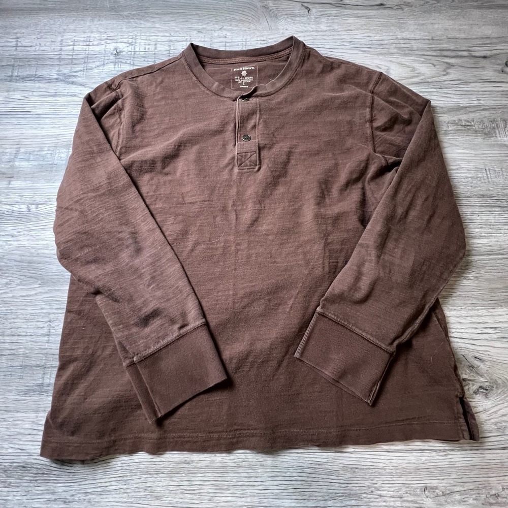 RuffHewn Henley Shirt Mens Large Brown Cotton Long Sleeve Well-Worn Casual Top